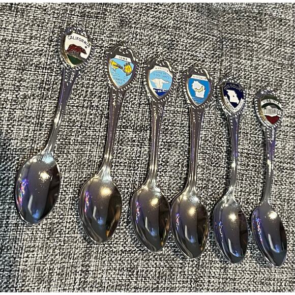 SET OF 6-JAPAN STAMPED-Silver State Spoons-Vintage Souvenir-GREAT CONDITION - Picture 1 of 5